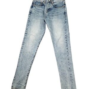 PURPLE Brand P003 Jeans Men 28W 32L Blue Button Fly Acid Selvedge Hem Denim